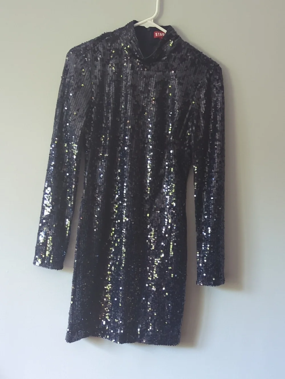 STAUD Black Blue Sequin Long-Sleeve Mini Dress - Picture 2 of 8